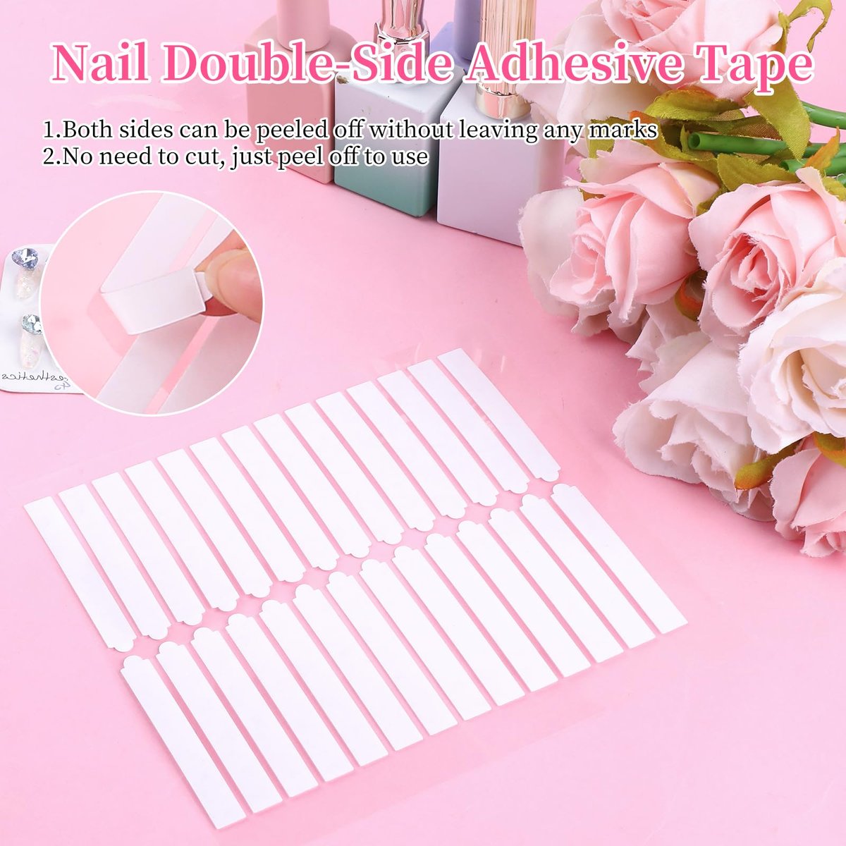 BQAN 12 Sheets Double Sided Nail Tape for Press On Nails Storage - Clear Acrylic Adhesive Mounting Tapes for Nail Design Display, Fake Nail Storage, Manicure Packaging Organize (360 Pieces) - görsel 5