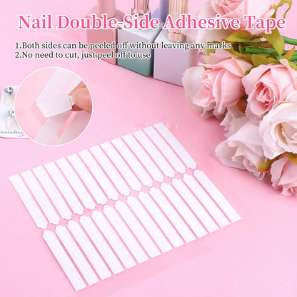 BQAN 12 Sheets Double Sided Nail Tape for Press On Nails Storage - Clear Acrylic Adhesive Mounting Tapes for Nail Design Display, Fake Nail Storage, Manicure Packaging Organize (360 Pieces)