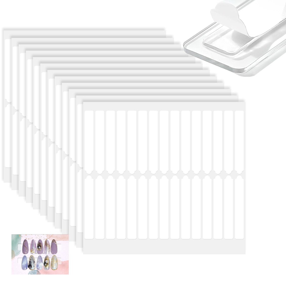 BQAN 12 Sheets Double Sided Nail Tape for Press On Nails Storage - Clear Acrylic Adhesive Mounting Tapes for Nail Design Display, Fake Nail Storage, Manicure Packaging Organize (360 Pieces) - görsel 1