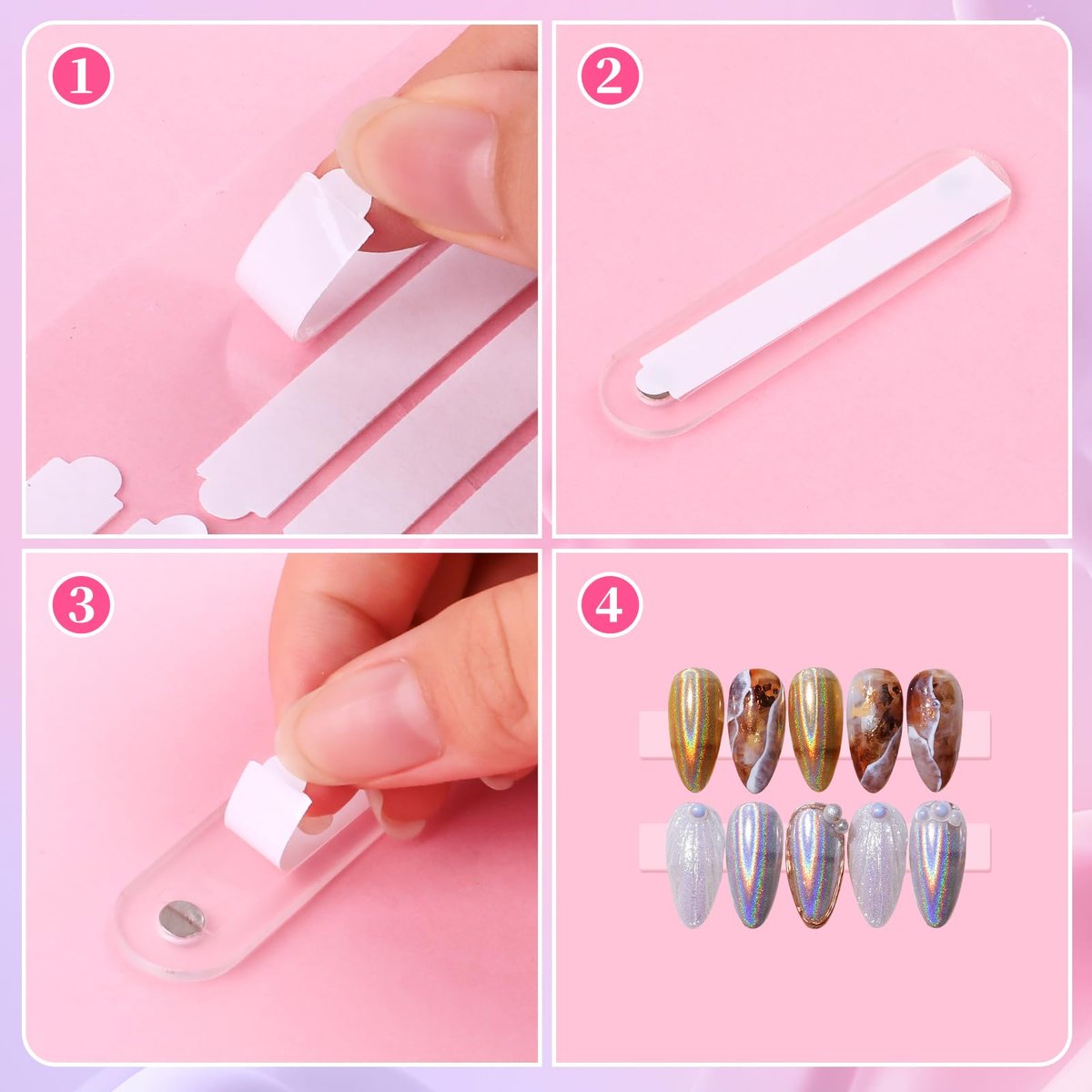 BQAN 12 Sheets Double Sided Nail Tape for Press On Nails Storage - Clear Acrylic Adhesive Mounting Tapes for Nail Design Display, Fake Nail Storage, Manicure Packaging Organize (360 Pieces) - görsel 9