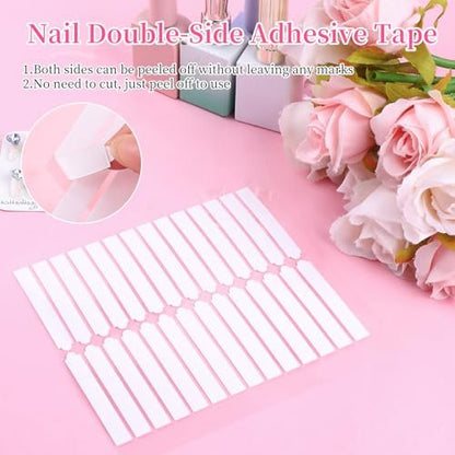 BQAN 12 Sheets Double Sided Nail Tape for Press On Nails Storage - Clear Acrylic Adhesive Mounting Tapes for Nail Design Display, Fake Nail Storage, Manicure Packaging Organize (360 Pieces)