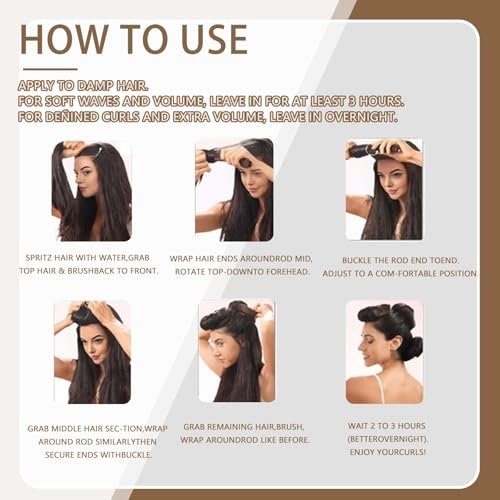 Heatless Curls Overnight Hair Curlers - 4 Pcs No-Heat Velvet Curling Rods with Satin Wrap & Shower Cap, Brown Avelisse