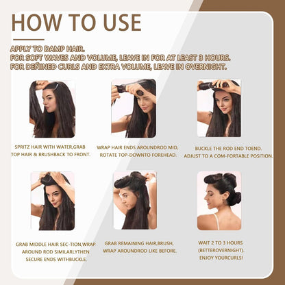 Heatless Curls Overnight Hair Curlers - 4 Pcs No-Heat Velvet Curling Rods with Satin Wrap & Shower Cap, Brown Avelisse