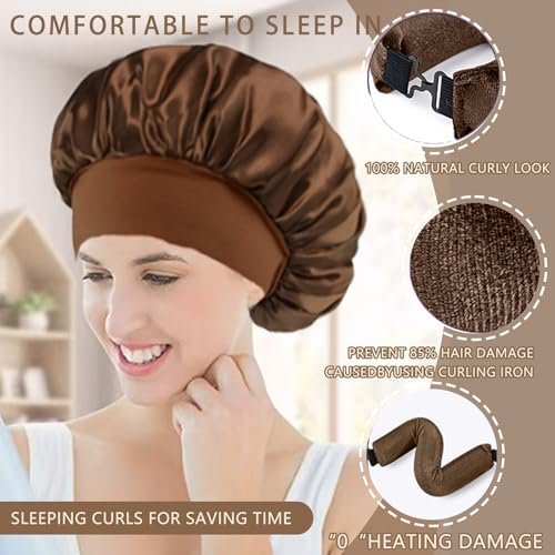 Heatless Curls Overnight Hair Curlers - 4 Pcs No-Heat Velvet Curling Rods with Satin Wrap & Shower Cap, Brown Avelisse