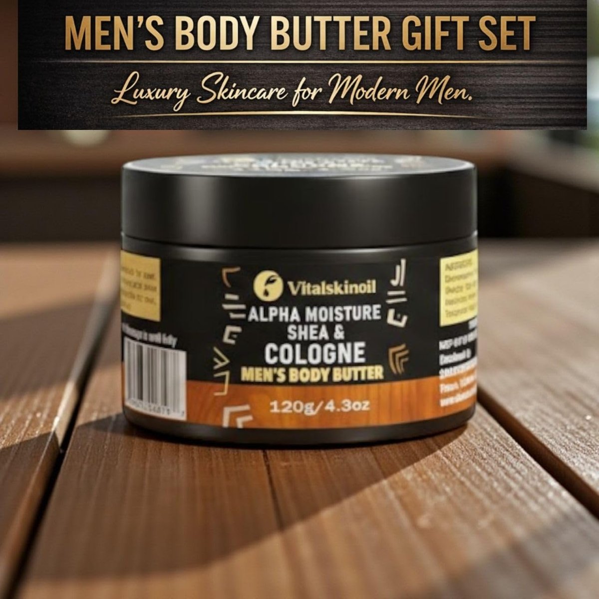 VITALSKINOIL Body Butter for Men – Shea and Cologne Scented Body Cream for All Skin Types (1 oz) Avelisse
