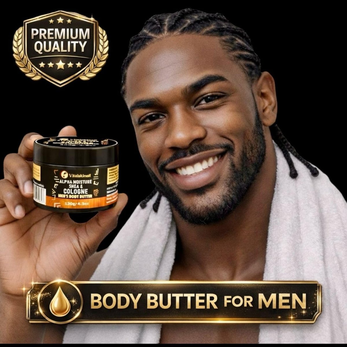 VITALSKINOIL Body Butter for Men – Shea and Cologne Scented Body Cream for All Skin Types (1 oz) Avelisse