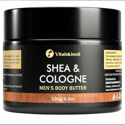 VITALSKINOIL Body Butter for Men – Shea and Cologne Scented Body Cream for All Skin Types (1 oz) Avelisse