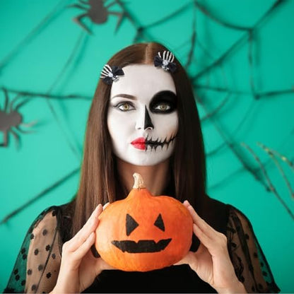 Suncalla 2 Pcs Luminous Skeleton Hand Hair Clips - Halloween Hands Bone Hair Accessories Glow Skull Claw Hairpins with Black Bow for Women Punk Rock Horror Costume
