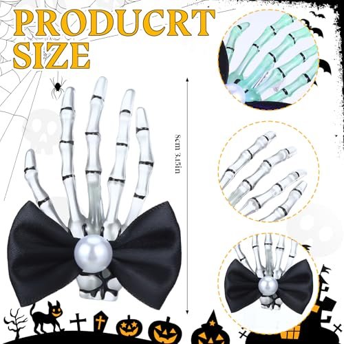 Suncalla 2 Pcs Luminous Skeleton Hand Hair Clips - Halloween Hands Bone Hair Accessories Glow Skull Claw Hairpins with Black Bow for Women Punk Rock Horror Costume - görsel 4