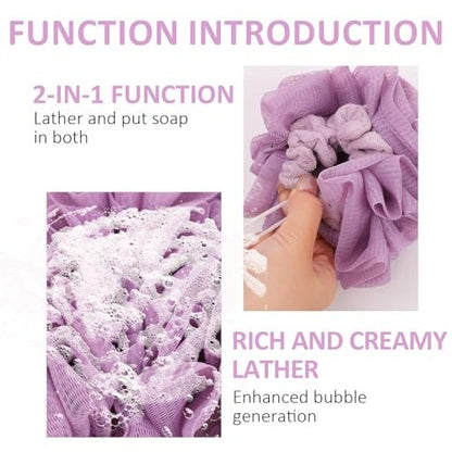 VZYUVY 3-Pack Loofah Washcloth – 2-in-1 Machine Washable Loofah Cloth for Bar Soap, Multicolor