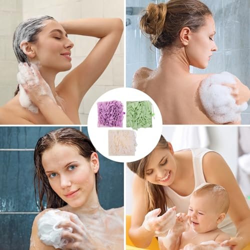 VZYUVY 3-Pack Loofah Washcloth – 2-in-1 Machine Washable Loofah Cloth for Bar Soap, Multicolor - görsel 14