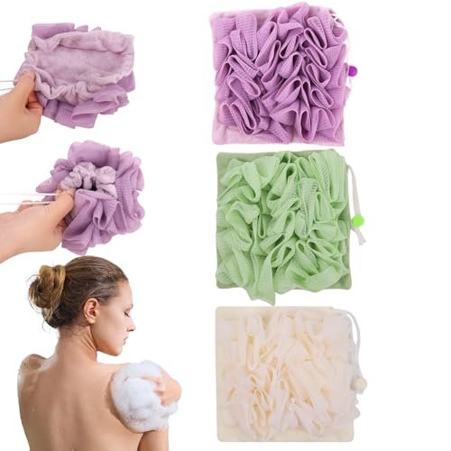 VZYUVY 3-Pack Loofah Washcloth – 2-in-1 Machine Washable Loofah Cloth for Bar Soap, Multicolor - görsel 2