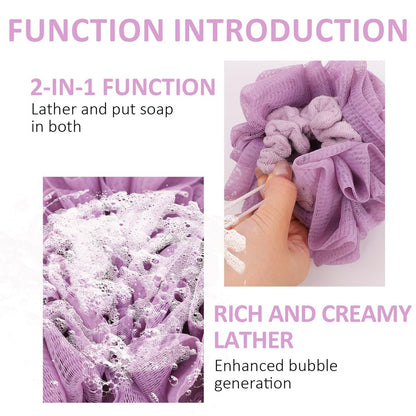 VZYUVY 3-Pack Loofah Washcloth – 2-in-1 Machine Washable Loofah Cloth for Bar Soap, Multicolor