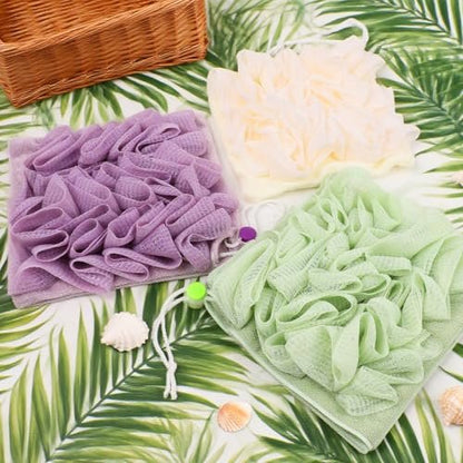 VZYUVY 3-Pack Loofah Washcloth – 2-in-1 Machine Washable Loofah Cloth for Bar Soap, Multicolor