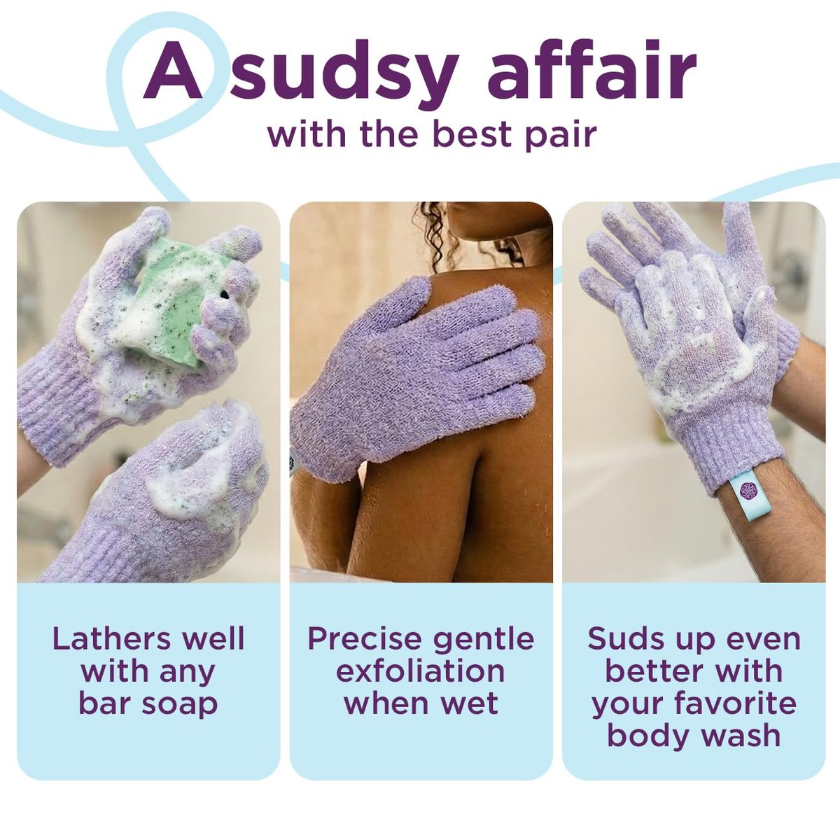 Love Being Scrubbed Body Exfoliating Gloves - 2 Pair (4 Gloves) Assorted Colors, Stretchy Exfoliating Body Scrubber for Bath & Shower, Body Exfoliator for Women & Men for Softer, Smoother Skin Avelisse
