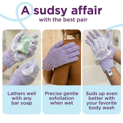Love Being Scrubbed Body Exfoliating Gloves - 2 Pair (4 Gloves) Assorted Colors, Stretchy Exfoliating Body Scrubber for Bath & Shower, Body Exfoliator for Women & Men for Softer, Smoother Skin Avelisse