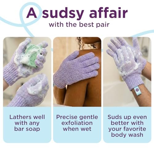 Love Being Scrubbed Body Exfoliating Gloves - 2 Pair (4 Gloves) Assorted Colors, Stretchy Exfoliating Body Scrubber for Bath & Shower, Body Exfoliator for Women & Men for Softer, Smoother Skin Avelisse