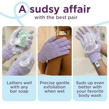 Love Being Scrubbed Body Exfoliating Gloves - 2 Pair (4 Gloves) Assorted Colors, Stretchy Exfoliating Body Scrubber for Bath & Shower, Body Exfoliator for Women & Men for Softer, Smoother Skin Avelisse
