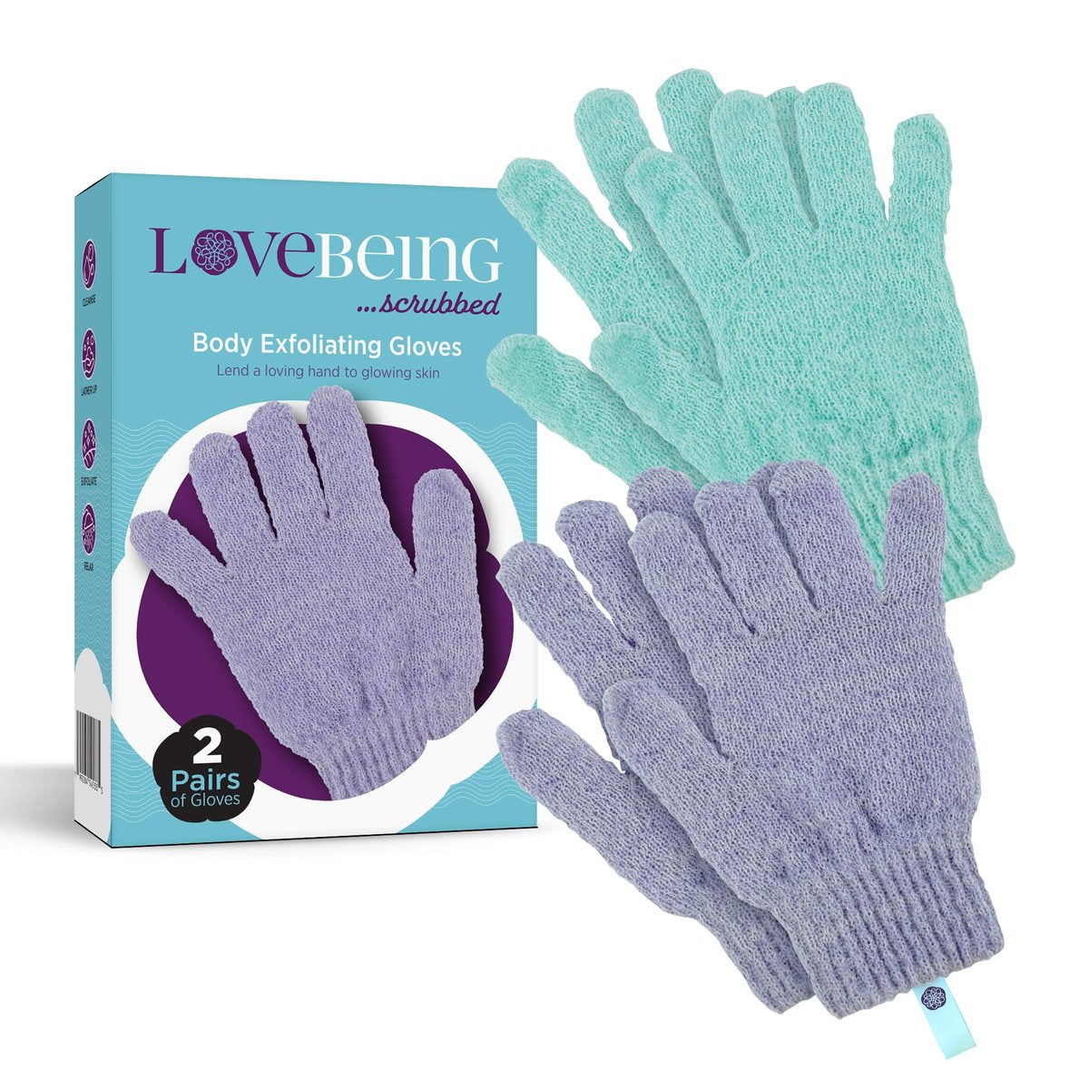 Love Being Scrubbed Body Exfoliating Gloves - 2 Pair (4 Gloves) Assorted Colors, Stretchy Exfoliating Body Scrubber for Bath & Shower, Body Exfoliator for Women & Men for Softer, Smoother Skin Avelisse