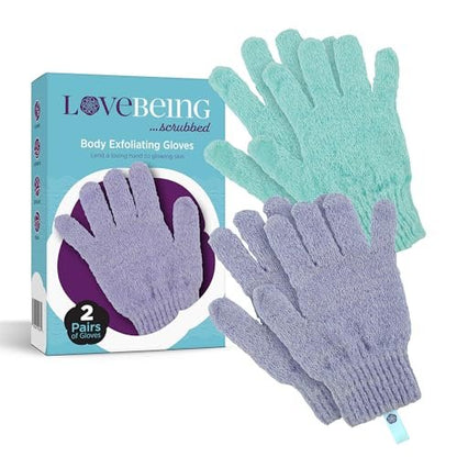 Love Being Scrubbed Body Exfoliating Gloves - 2 Pair (4 Gloves) Assorted Colors, Stretchy Exfoliating Body Scrubber for Bath & Shower, Body Exfoliator for Women & Men for Softer, Smoother Skin Avelisse