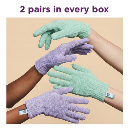 Love Being Scrubbed Body Exfoliating Gloves - 2 Pair (4 Gloves) Assorted Colors, Stretchy Exfoliating Body Scrubber for Bath & Shower, Body Exfoliator for Women & Men for Softer, Smoother Skin Avelisse