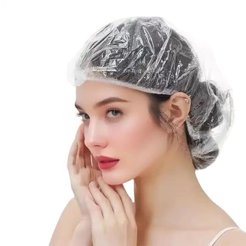 100PCS Disposable Shower Caps - Extra Large Clear Plastic Waterproof Caps for Women, Men, Unisex - Perfect for Deep Conditioning, Hair Treatment, Hotel, Spa, Home Use - görsel 2