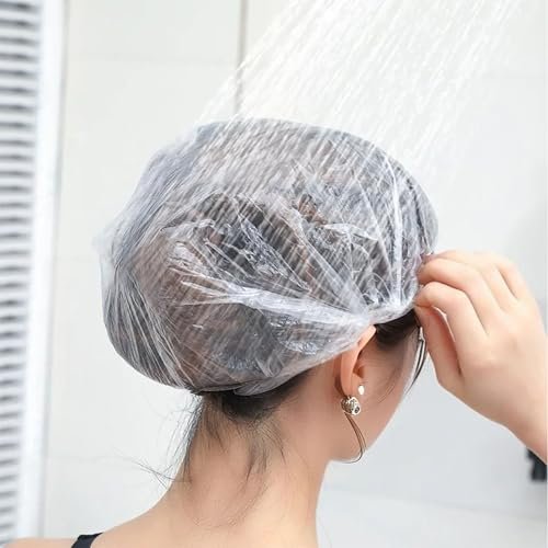 200 PCS Disposable Shower Caps – Large, Thickened & Waterproof Plastic Hair Bath Caps for Women & Men – Reusable Travel Essentials for Spa, Hotel, Salon, Home & Deep Conditioning (18.1 Inches, Clear) Avelisse