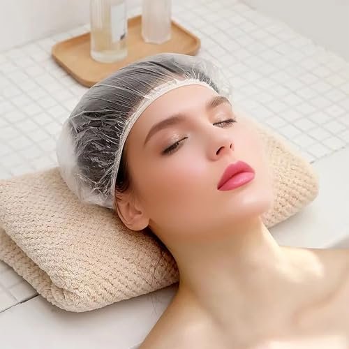 200 PCS Disposable Shower Caps – Large, Thickened & Waterproof Plastic Hair Bath Caps for Women & Men – Reusable Travel Essentials for Spa, Hotel, Salon, Home & Deep Conditioning (18.1 Inches, Clear) Avelisse