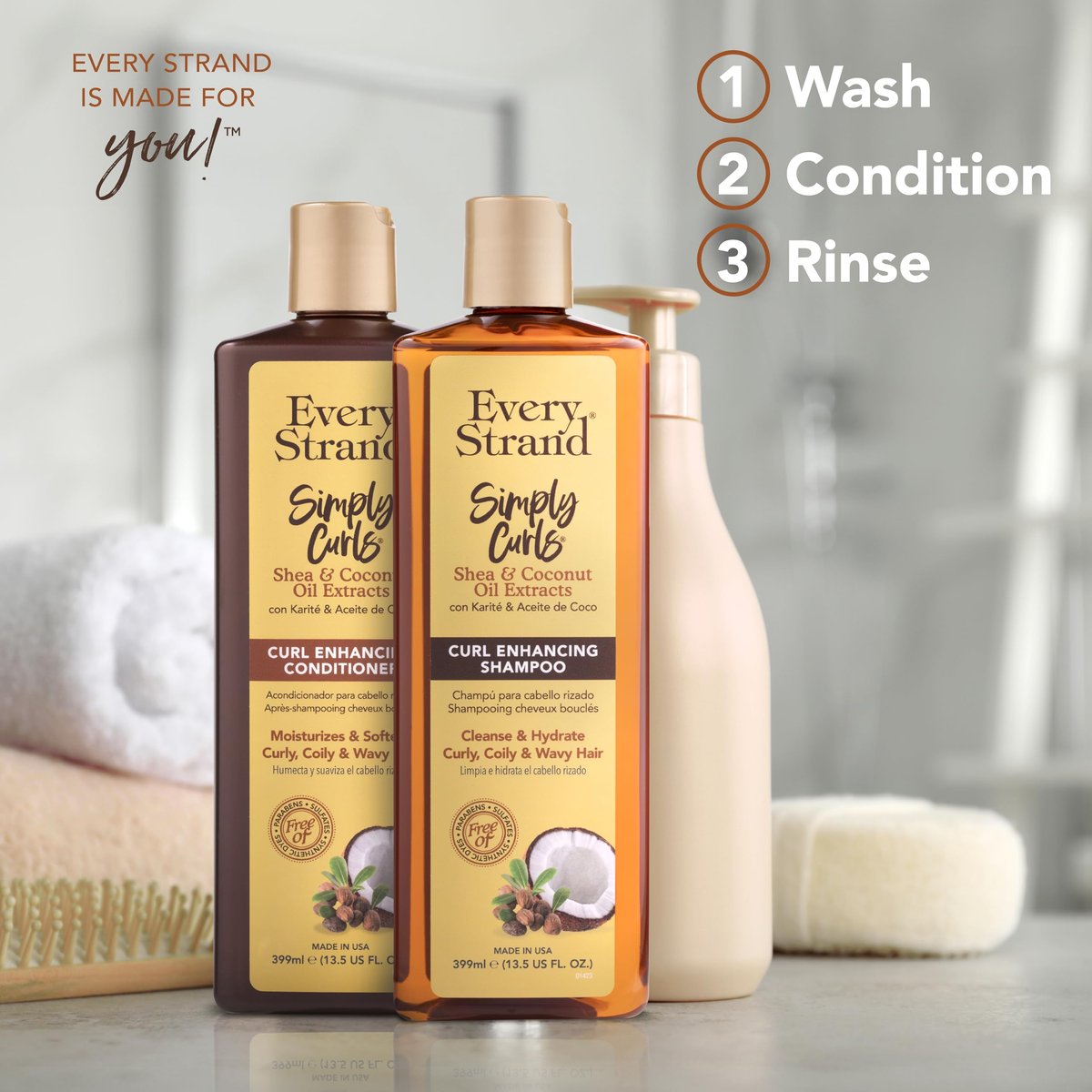 Every Strand Simply Curls Shampoo and Conditioner Set 13.5 oz - Curl Enhancing Duo for Wavy, Curly, and Coily Hair - Sulfate Free, Paraben Free Avelisse