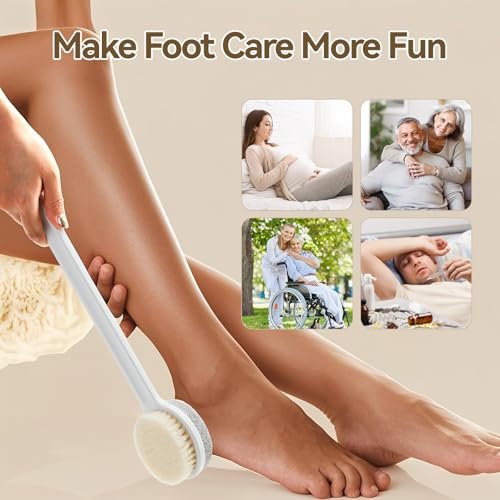 2-in-1 Foot Pumice Stone for Feet – Long Handle Dead Skin Remover for Wet or Dry Brushing, Ideal for Seniors, Pregnant, Disabled, or Injured (White, Box Packed) - görsel 14