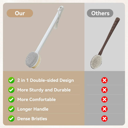 2-in-1 Foot Pumice Stone for Feet – Long Handle Dead Skin Remover for Wet or Dry Brushing, Ideal for Seniors, Pregnant, Disabled, or Injured (White, Box Packed)