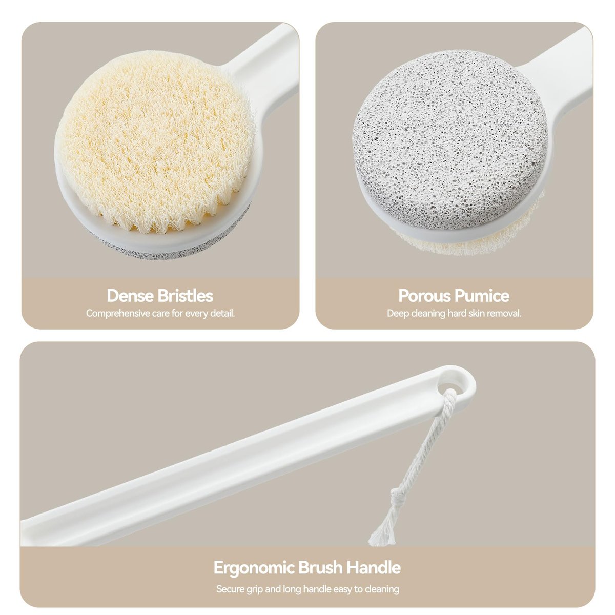 2-in-1 Foot Pumice Stone for Feet – Long Handle Dead Skin Remover for Wet or Dry Brushing, Ideal for Seniors, Pregnant, Disabled, or Injured (White, Box Packed) - görsel 3