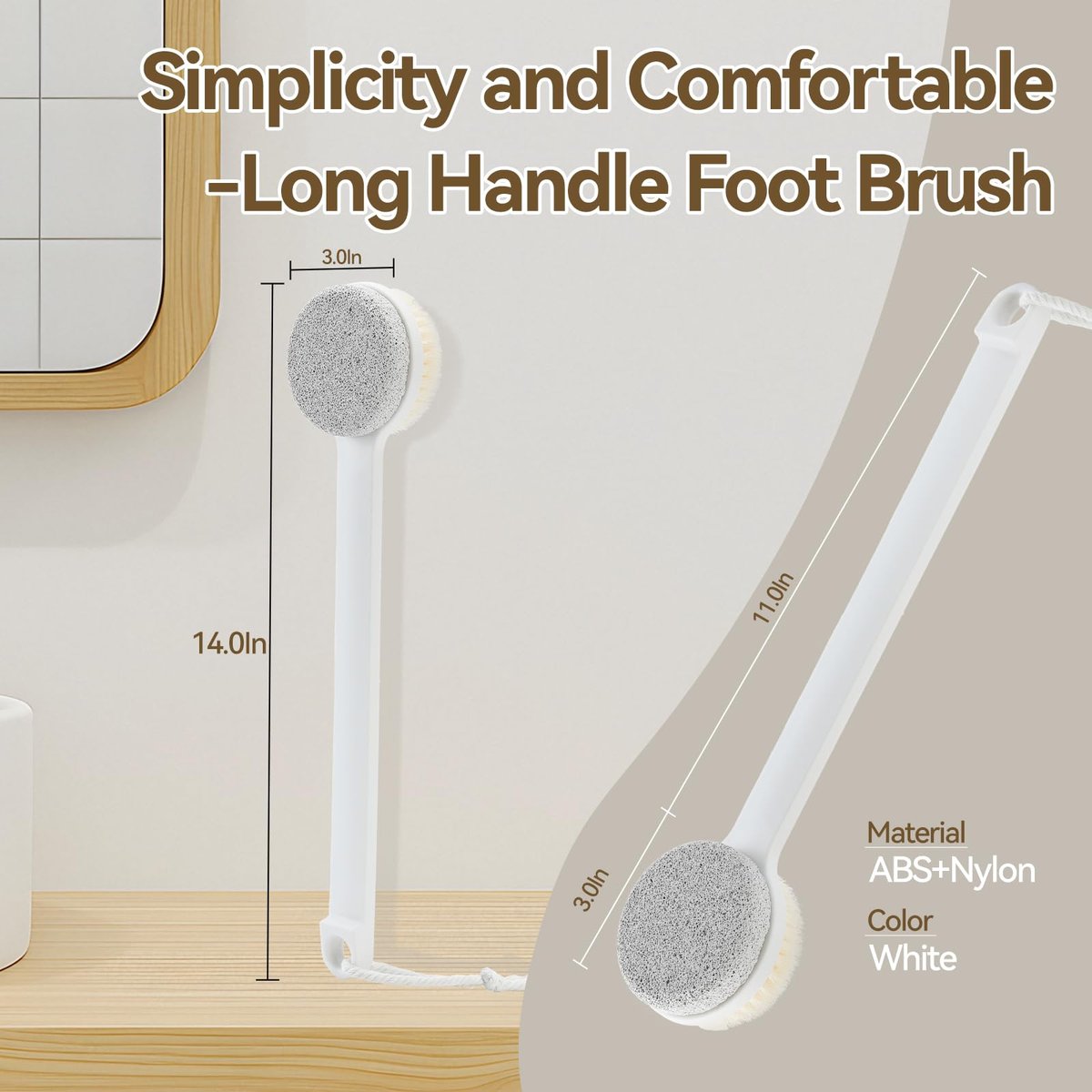2-in-1 Foot Pumice Stone for Feet – Long Handle Dead Skin Remover for Wet or Dry Brushing, Ideal for Seniors, Pregnant, Disabled, or Injured (White, Box Packed) - görsel 5