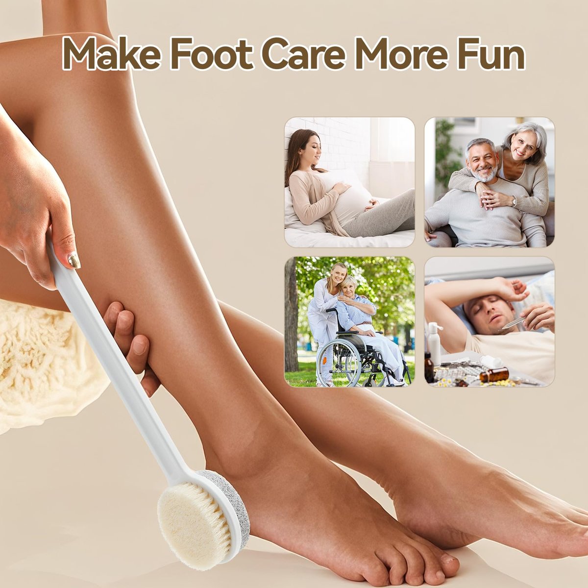 2-in-1 Foot Pumice Stone for Feet – Long Handle Dead Skin Remover for Wet or Dry Brushing, Ideal for Seniors, Pregnant, Disabled, or Injured (White, Box Packed) - görsel 13