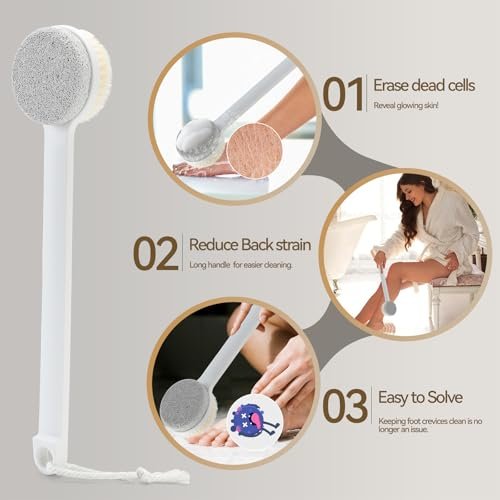2-in-1 Foot Pumice Stone for Feet – Long Handle Dead Skin Remover for Wet or Dry Brushing, Ideal for Seniors, Pregnant, Disabled, or Injured (White, Box Packed) - görsel 8