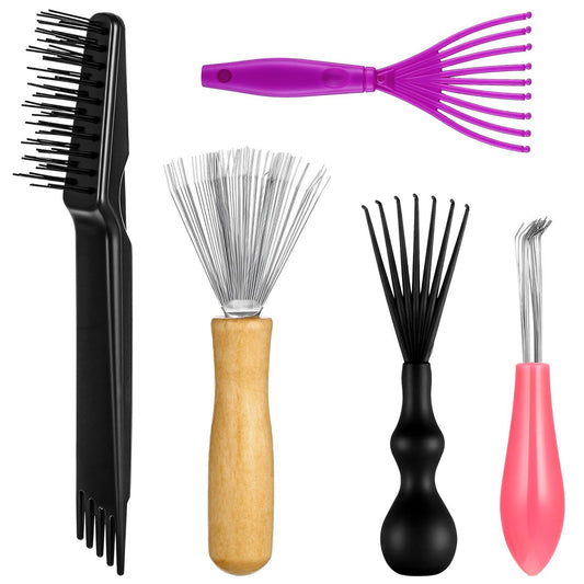 5-Piece Comb and Brush Cleaner Tool Set - Nylon Hair Brush Cleaner Rake, Comb Cleaning Brush for Home and Salon Use - Remove Hair and Dust