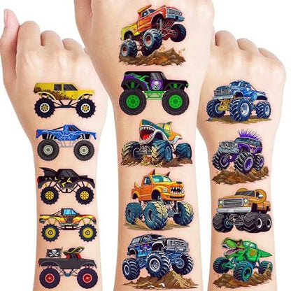 60 PCS Monster Truck Temporary Tattoos for Kids - Pre-Cut Fake Tattoo Stickers, Race Car Themed Birthday Party Favors & Rewards for Boys & Girls