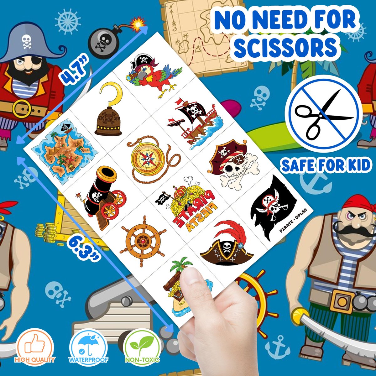 60 PCS Pirate Ship Nautical Pre-Cut Temporary Tattoos for Kids - Super Cute Theme Birthday Party Favors, Supplies, Decorations, Mermaid Treasure Fake Tattoo Stickers, School Prizes & Gifts Boys Girls - görsel 8