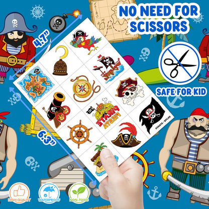 60 PCS Pirate Ship Nautical Pre-Cut Temporary Tattoos for Kids - Super Cute Theme Birthday Party Favors, Supplies, Decorations, Mermaid Treasure Fake Tattoo Stickers, School Prizes & Gifts Boys Girls