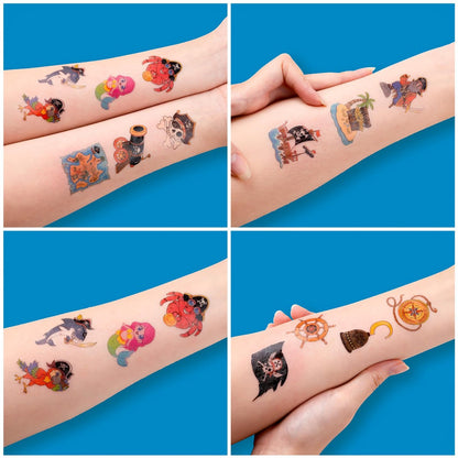 60 PCS Pirate Ship Nautical Pre-Cut Temporary Tattoos for Kids - Super Cute Theme Birthday Party Favors, Supplies, Decorations, Mermaid Treasure Fake Tattoo Stickers, School Prizes & Gifts Boys Girls