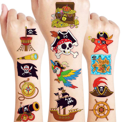 60 PCS Pirate Ship Nautical Pre-Cut Temporary Tattoos for Kids - Super Cute Theme Birthday Party Favors, Supplies, Decorations, Mermaid Treasure Fake Tattoo Stickers, School Prizes & Gifts Boys Girls