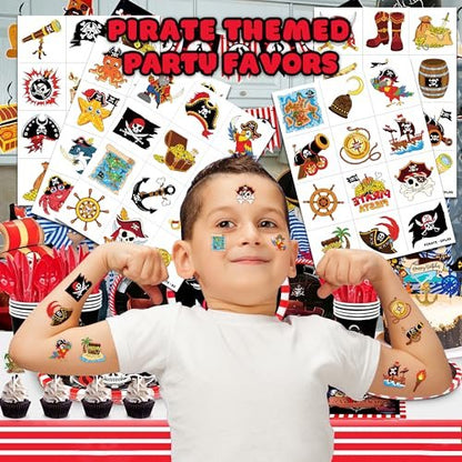 60 PCS Pirate Ship Nautical Pre-Cut Temporary Tattoos for Kids - Super Cute Theme Birthday Party Favors, Supplies, Decorations, Mermaid Treasure Fake Tattoo Stickers, School Prizes & Gifts Boys Girls