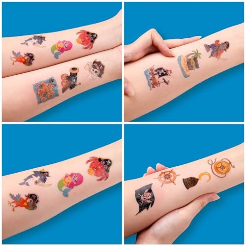 60 PCS Pirate Ship Nautical Pre-Cut Temporary Tattoos for Kids - Super Cute Theme Birthday Party Favors, Supplies, Decorations, Mermaid Treasure Fake Tattoo Stickers, School Prizes & Gifts Boys Girls - görsel 9