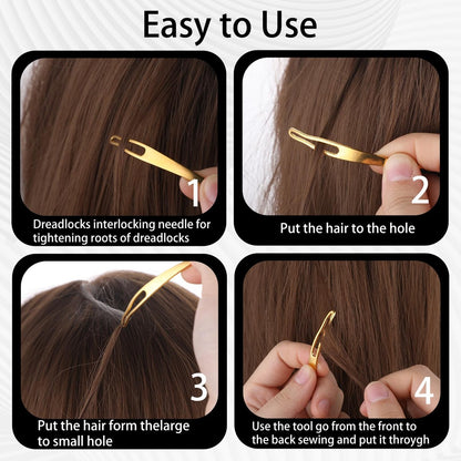 8pcs Interlocking Tool for Locs, Sisterlock Retighten Tool - Bent-Hook Shape Loc Needle for Dreadlock Tightening (4 Colors)