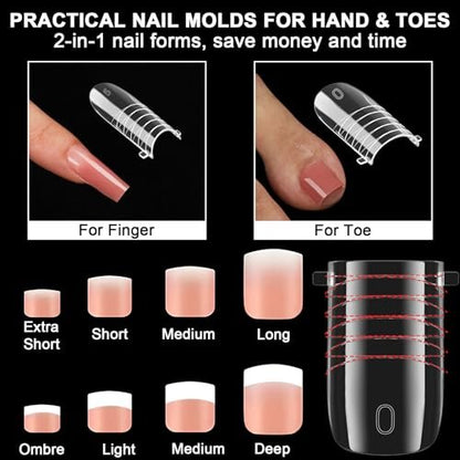 160 Pcs Toe Dual Nail Forms for Poly Gel & Builder Gel Toenail Extension - 16 Sizes Reusable Full Cover Square Toenails Molds - Professional Pedicure Nail Tips for Salon & DIY at Home Avelisse