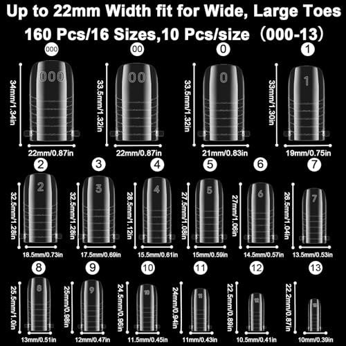 160 Pcs Toe Dual Nail Forms for Poly Gel & Builder Gel Toenail Extension - 16 Sizes Reusable Full Cover Square Toenails Molds - Professional Pedicure Nail Tips for Salon & DIY at Home Avelisse