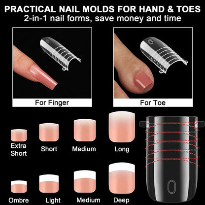 160 Pcs Toe Dual Nail Forms for Poly Gel & Builder Gel Toenail Extension - 16 Sizes Reusable Full Cover Square Toenails Molds - Professional Pedicure Nail Tips for Salon & DIY at Home Avelisse