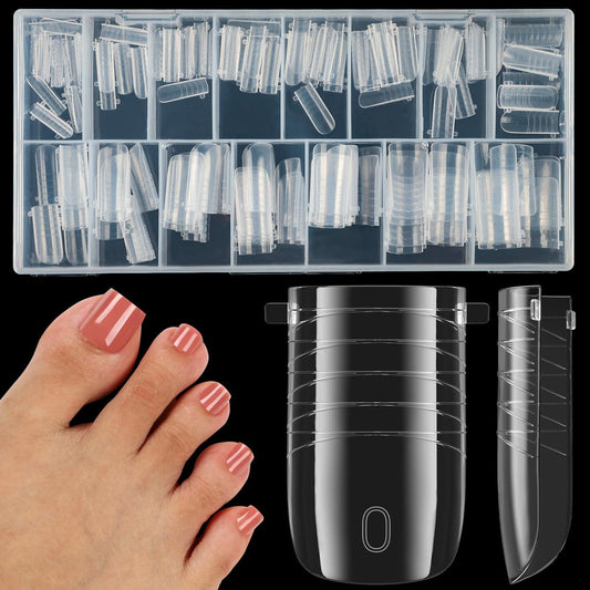 160 Pcs Toe Dual Nail Forms for Poly Gel & Builder Gel Toenail Extension - 16 Sizes Reusable Full Cover Square Toenails Molds - Professional Pedicure Nail Tips for Salon & DIY at Home Avelisse