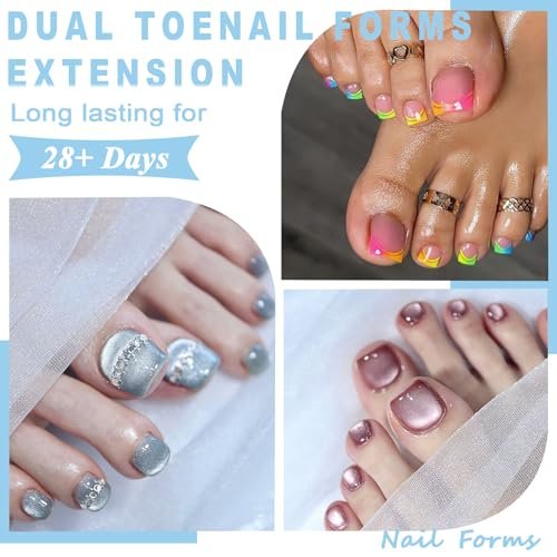 160 Pcs Toe Dual Nail Forms for Poly Gel & Builder Gel Toenail Extension - 16 Sizes Reusable Full Cover Square Toenails Molds - Professional Pedicure Nail Tips for Salon & DIY at Home Avelisse