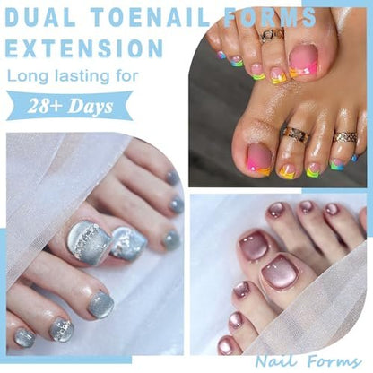 160 Pcs Toe Dual Nail Forms for Poly Gel & Builder Gel Toenail Extension - 16 Sizes Reusable Full Cover Square Toenails Molds - Professional Pedicure Nail Tips for Salon & DIY at Home Avelisse